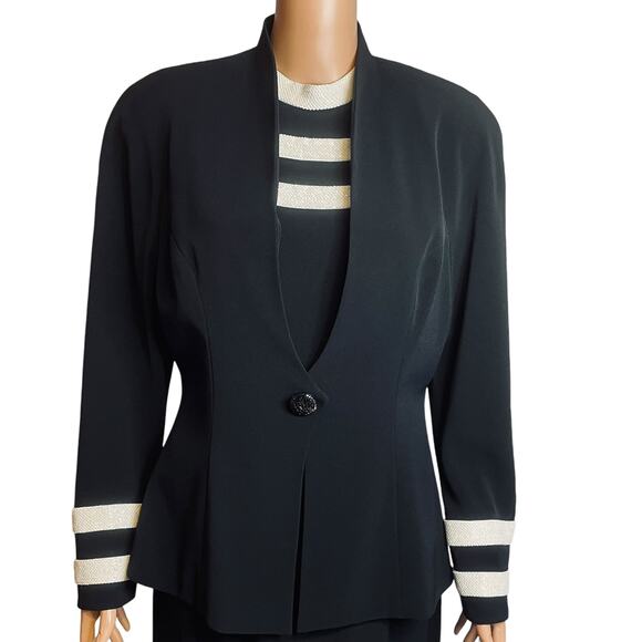 Daymor Couture Vtg Formal Black White 2 Pc Sequin Stripe Maxi Dress & Jacket 8 - Picture 5 of 13